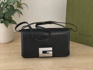 Vintage Gucci Black Leather Shoulder Bag Clutch Large Silver G Clasp Tom Ford